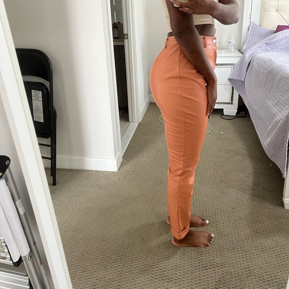 Missguided peach faux leather hemmed pants